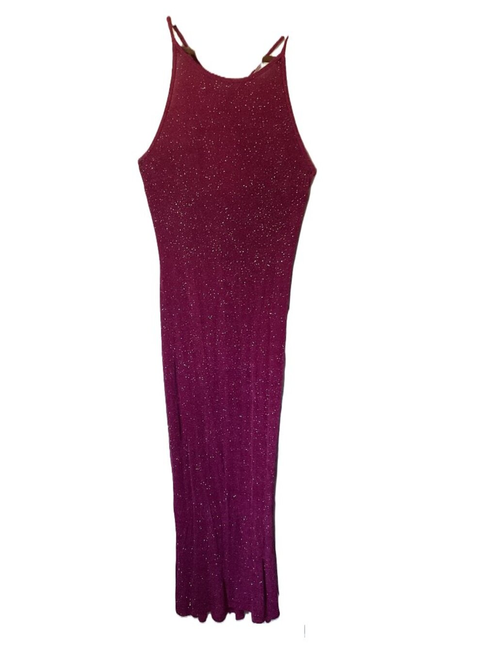 Jessica McClintock long bright pink sparkly stretch spandex spaghetti strap dres